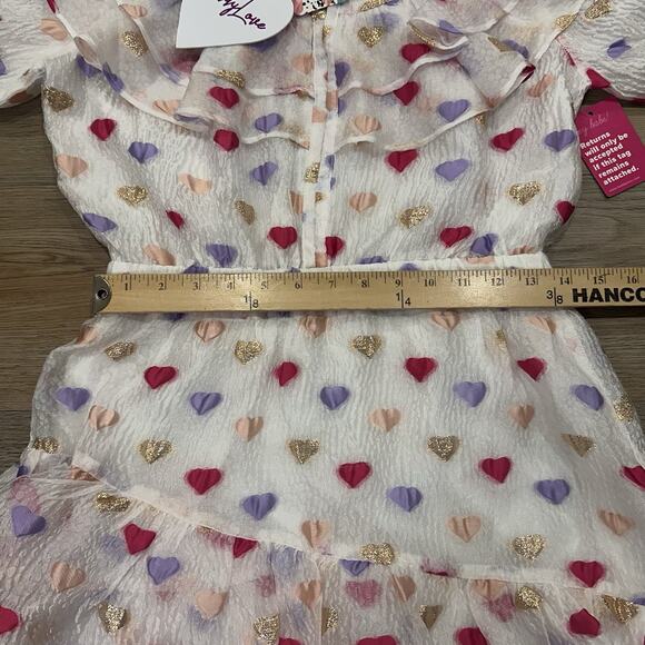 Buddy Love NWT Med Norma Ruffle Short Dress Kissing Booth Heart Print White Pink - Picture 8 of 16